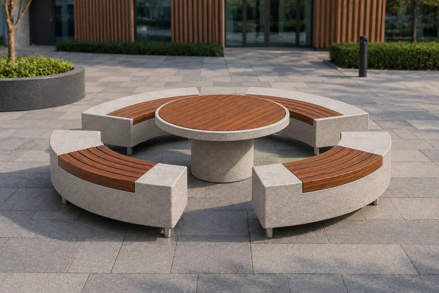 Auro Loop Bike Parking — in context — off-white concrete + iroko