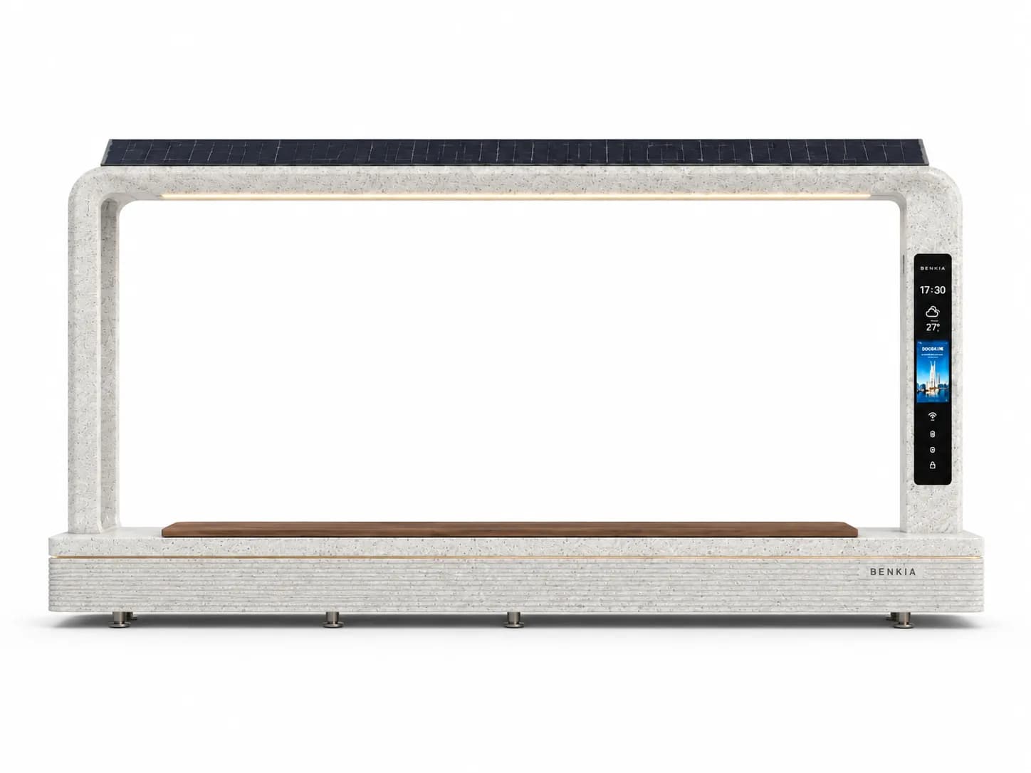 Solvia Multifunction Bench — front view — off-white concrete + iroko