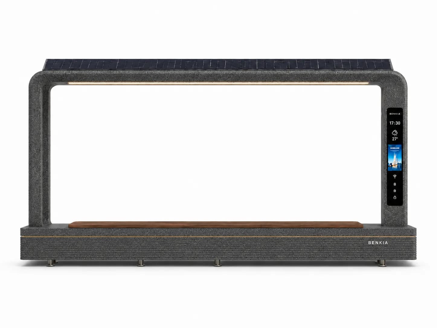 Solvia Multifunction Bench — front view — basalt concrete + sapelli