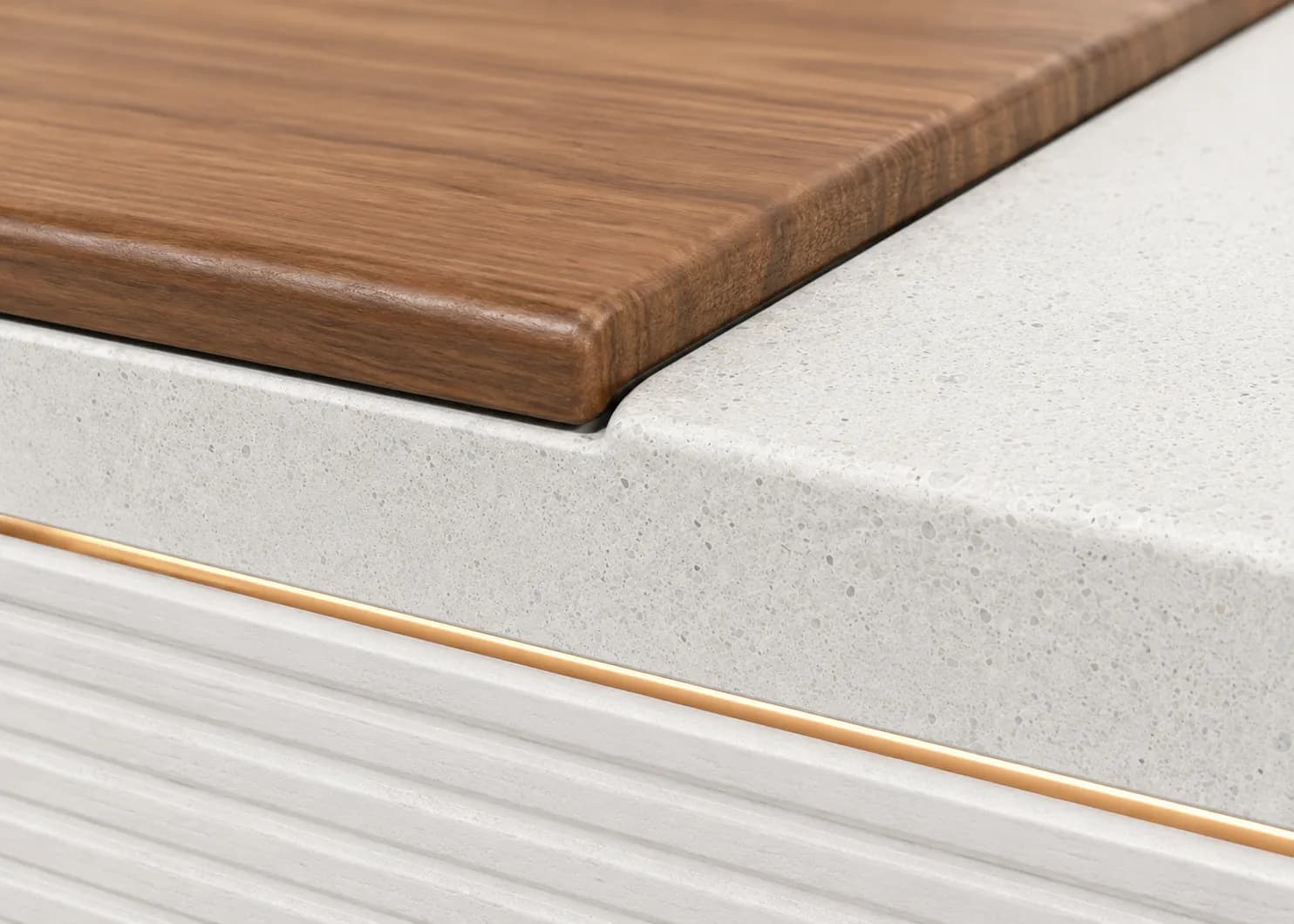 Solvia Multifunction Bench — detail close-up — off-white concrete + iroko