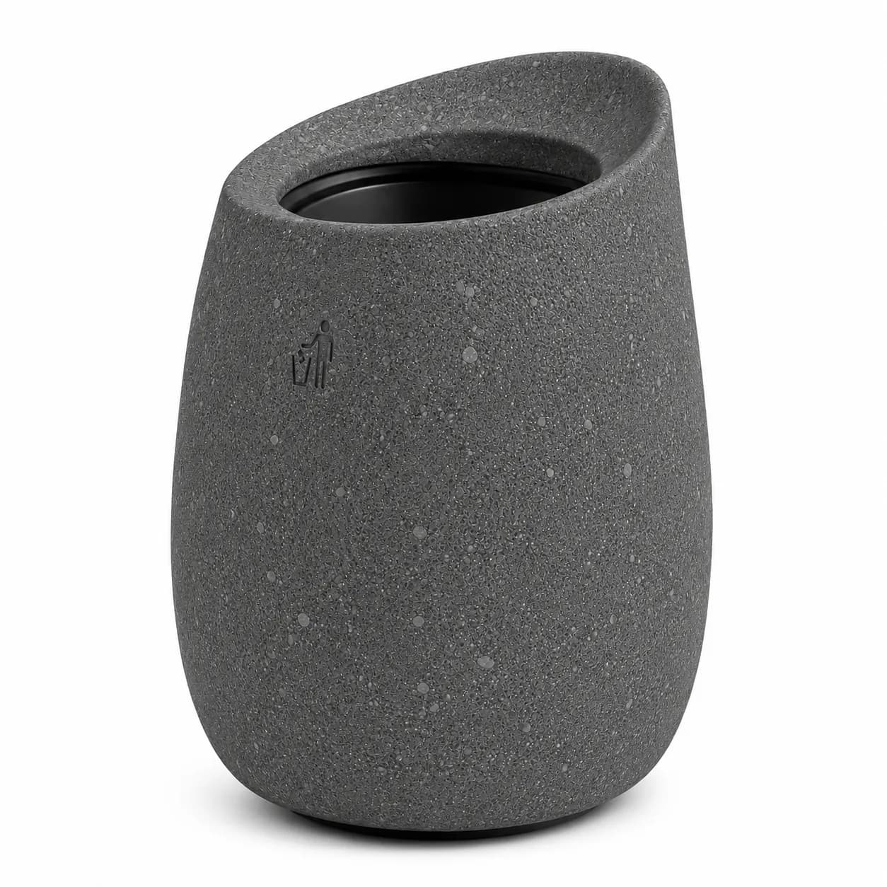 Stay Litter Bin — 3/4 perspective — basalt concrete + sapelli