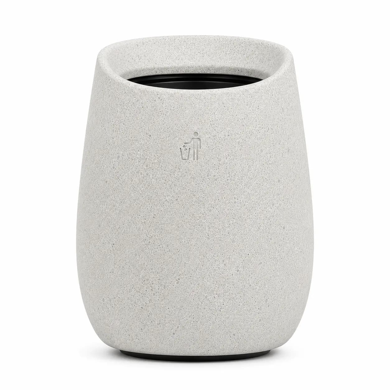Stay Litter Bin — front view — off-white concrete + iroko