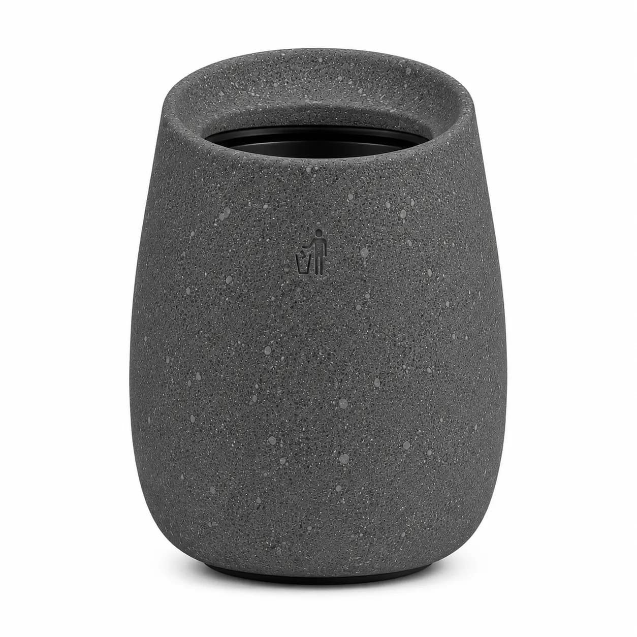 Stay Litter Bin — front view — basalt concrete + sapelli