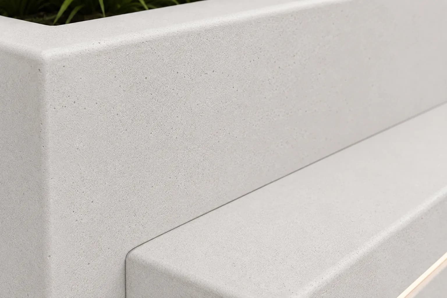 Caven Rest Planter Seating Unit — detail close-up — off-white concrete + iroko