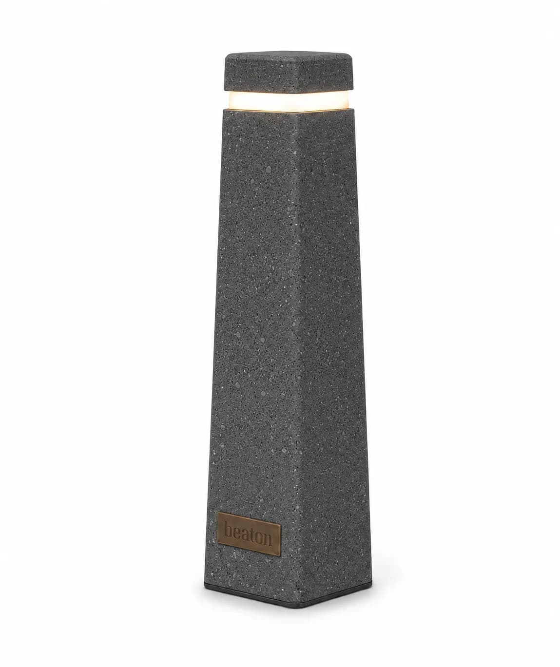 Caven Lighting — 3/4 perspective — basalt concrete + sapelli